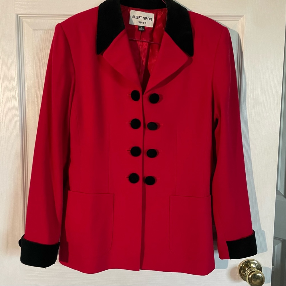 Albert Nipon Red & Black Blazer/Suit Jacket